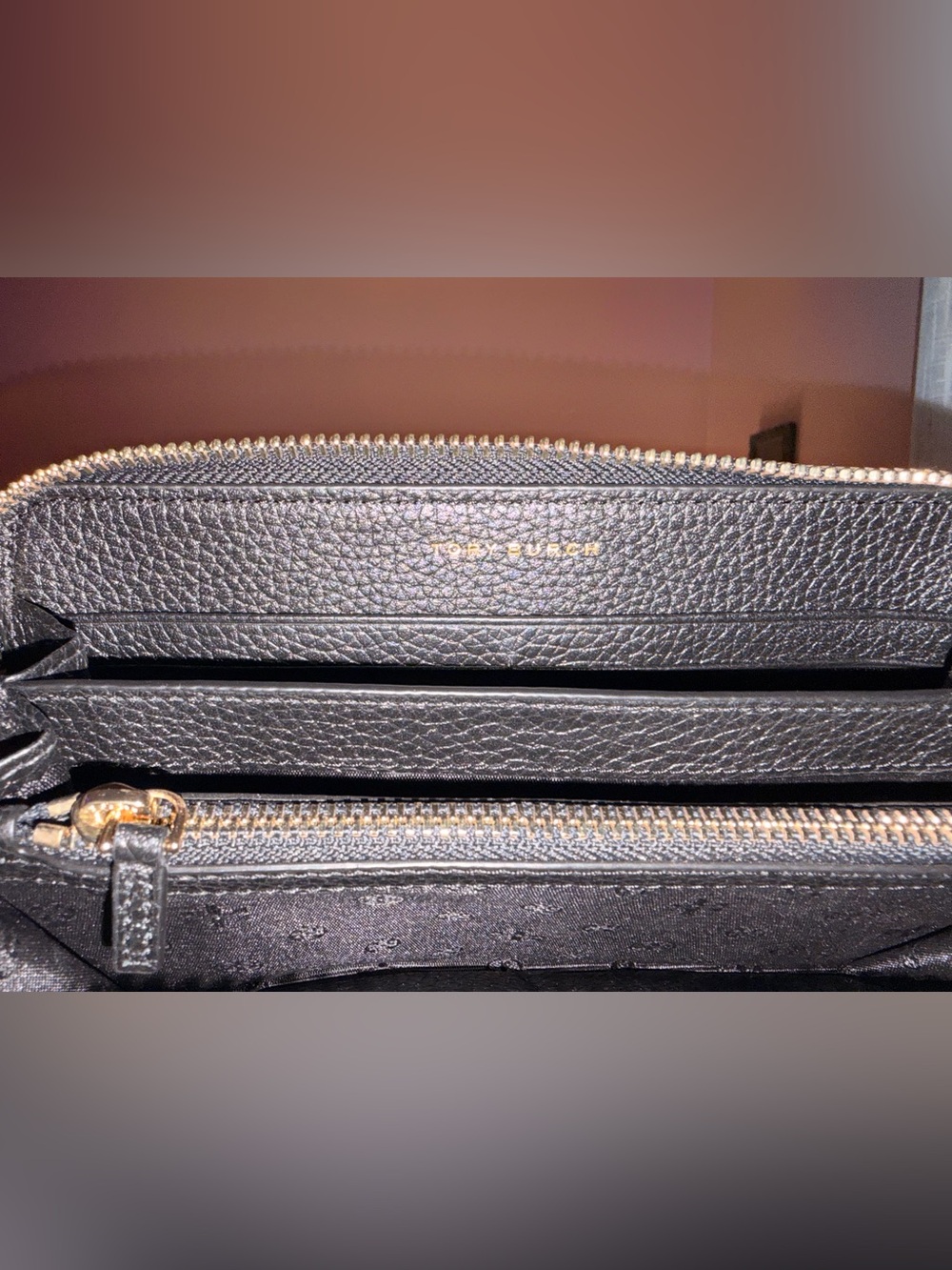 Tory Burch Black Pebbled Leather Zip-Around Wallet - Picture 6 of 7